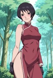 1girls ai_generated ass big_ass black_eyes black_hair blush boruto:_naruto_next_generations breasts china_dress chinese_clothes curvaceous curvy curvy_figure dress earrings female forest gloves kurotsuchi matching_hair/eyes medium_breasts milf narugirlshot naruto naruto_(series) nature no_panties outdoors petite pixie_cut round_ass short_hair single_sleeve tsuchikage upper_body wide_hips