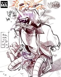 blush cum deltarune deltarune_chapter_3 drooling robot saliva screen_face sharp_teeth size_difference sounding sweat sweating tenna_(deltarune)