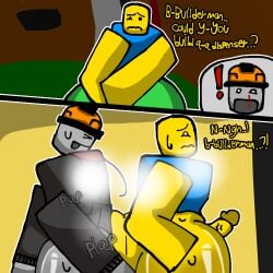2boys artlurkervx builderman builderman_(forsaken) forsaken_(roblox) gay gay_sex hat heavy_breathing huge_ass male/male noob noob_(forsaken) noob_(roblox) penis roblox roblox_game robloxian stuttering sweating