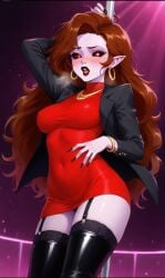 ai_generated big_ass blush blush brown_hair female female_only friday_night_funkin legitimate long_hair long_nails messy_hair milf mommy mommy_mearest pole pole_dancer pole_dancing red_dress red_eyes solo solo_female stripper_pole thick_hair thick_thighs