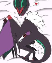 1boy after_sex amedama12321 anal anal_sex ass bed blush censored cum cum_in_ass cum_inside cum_on_bed cum_on_leg cum_on_wings erection half-closed_eyes heart lying male male_only nintendo noivern on_side open_mouth penetration penis pokémon_(species) pokemon pokemon_(species) scalie solo speech_bubble sweat tears tongue tongue_out video_games