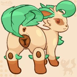 animal_genitalia animal_pussy animal_vulva anus ass brown_body brown_fur canid canine canine_genitalia canine_pussy canine_vulva darkened_anus darkened_vulva eeveelution female feral fur generation_4_pokemon genitals leaf leaf_tail leafeon looking_at_viewer looking_back low_res mammal nintendo pankatares pawpads pokemon pokemon_(species) presenting presenting_anus presenting_hindquarters presenting_pussy presenting_vulva pussy simple_background smile solo standing tail vulva