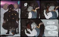 2025 absurd_res ambiguous_fluids anal anal_prolapse anthro bear bovid caprine caprine_demon chain_leash chains clothed clothing comic dark_body dark_fur deep_rimming demon dialogue duo elden_ring_nightreign fanofthefurr fromsoftware fur hi_res hooves horn leash libra_creature_of_night long_tail male male/male mammal multi_eye musk musk_clouds musky_butt nude oral prolapse rimming sex size_difference smile staff tail white_body white_fur yellow_eyes