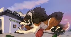 animal_genitalia animal_penis anthro burger canid canine canine_genitalia canine_penis claws erection food fur gausswolf genitals knot macro male mammal mythological_canine mythological_creature mythology pawpads penis tail tongue tongue_out werecanid werecanine werecreature werewolf zephyxus
