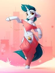 3:4 abstract_background absurd_res anthro balls bell belly_dancer bellydancer_outfit biped buzz_cut chastity_cage chastity_device city city_background clothed clothing crossdressing cybernetic_eye cybernetics cyreni equid equine fan_character femboy feral friendship_is_magic genitals gold_(metal) gold_jewelry hasbro hi_res horn horn_jewelry horn_ring horse jewelry justafallingstar lipstick looking_at_viewer machine makeup male mammal mohawk my_little_pony mythological_creature mythological_equine mythology navel necklace pony ring ring_(jewelry) semi-anthro simple_background smile solo translucent translucent_clothing unicorn