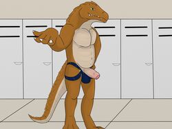 alligator clothing crocodilian humanoid_penis jockstrap locker looking_at_viewer male male_only penis reptile scalie solo thick_penis uncut underwear vigmarr