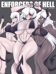 abs anikiki_kun bed bedroom behemoth_(anikiki_kun) big_breasts bikini black_bikini blush breasts crying curvaceous curvaceous_body curvaceous_female curvaceous_figure curvaceous_hips curvy curvy_body curvy_female curvy_figure curvy_hips demon female female_only giant_female helltaker horns larger_female leviathan_(anikiki_kun) muscular muscular_female naked naked_female nude nude_female nude_version oc original_character short_hair shorter_female shy smaller_female suit swimsuit swimwear tail taller_female thick_hips thick_thighs thighs tie white_hair wide_hips ziz_(anikiki_kun)