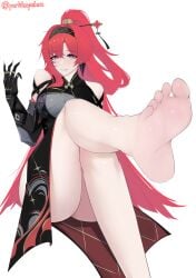 1girls ankles ass bare_ass bare_butt bare_calves bare_knees bare_legs bare_shoulders bare_skin bare_soles bare_thighs bare_toes barefoot breasts calves crossed_legs crossed_legs_(sitting) exposed_ass exposed_butt exposed_legs exposed_shoulders exposed_skin exposed_thighs exposed_toes eyebrows_visible_through_hair feet feet_focus female female_focus female_only fingers foot_fetish foot_focus full_body hair_between_eyes hair_pin hairband hairpin high_resolution highres knees large_breasts legs legs_crossed long_hair looking_at_viewer parkhopeless ponytail purple_eyes purple_eyes_female red_hair red_hair_female shoulders simple_background sitting smile smiley_face smiling smiling_at_viewer soles solo thick_thighs thighs toes white_background wide_hips wuthering_waves yinlin_(wuthering_waves)