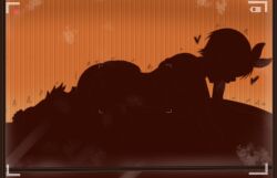 1boy 69 breasts clothed_sex clothes_lift cunnilingus fellatio female fuzzlogik heart highres kanojo_okarishimasu large_breasts oral orange_background recording sarashina_ruka shirt_lift short_hair silhouette straight