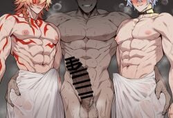 3boys black_body cum dark_skin gay gay_sex honkai:_star_rail male male_only moan moaning mydei_(honkai:_star_rail) ntr phainon_(honkai:_star_rail)