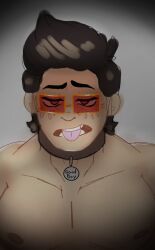 blush blush_lines blushing_at_viewer chance_(date_everything) collar date_everything dog_collar glasses good_boy male male_only nerd nerdy_male red_eyes red_glasses shirtless_male submissive submissive_expression submissive_male tongue tongue_out