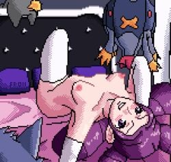animated armpits banette bed blush breasts drifblim fantina_(pokemon) female floating froll gengar gym_leader pixel_animation pixel_art pokemon purple_eyes purple_hair seductive seductive_pose skinny_girl small_breasts tagme thighhighs