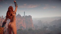 1girls aloy back_view faith103 game_screenshot horizon_zero_dawn nude nude_female nude_mod solo
