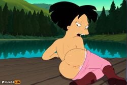 1girls 20th_century_fox 20th_century_studios ai_generated amy_wong anus artist_name ass black_eyes black_hair boots brown_footwear cleft_of_venus clothes_pull forest from_behind futurama hi_res lake looking_at_viewer looking_back lying nature on_side open_mouth outdoors panties pants pants_pull panty_pull pink_pants pussy river rule34lab short_hair solo teeth topless tree uncensored underwear water white_panties