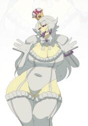 1girls boo_(mario) booette boosette busty cleavage crown curvy garter_straps ghost ghost_girl hips leedraw11 mario_(series) nintendo pale-skinned_female pale_skin thick_thighs thighhighs thighs tongue tongue_out white_hair