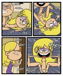 1boy 2girls 2girls1boy accurate_art_style age_difference biting_lip blonde_female blonde_hair carol_pingrey caught_in_the_act comic_page cum cum_in_pussy cum_inside dialogue enjoying_sex female keyhole lincoln_loud male moaning moaning_in_pleasure nickelodeon nickelodeon_animation_studio pleasure_face pussy sex spying taki8hiro the_loud_house whitney_(the_loud_house)