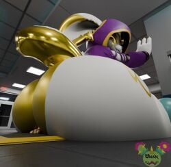 absurd_res anthro ass big_butt butt_crush butt_focus butt_smother crush facesitting hi_res hobkin humanoid macro male male/male omananimations sitting sitting_on_another smothering the_prince thick_thighs wide_hips