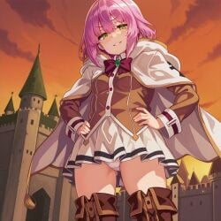 ai_generated castle_background evil_smile female green_eyes kaifuku_jutsushi_no_yarinaoshi norn_clatalissa_jioral panties pink_hair redo_of_healer shiokonbu shiokonbu_art_style tagme teenager visible_underwear