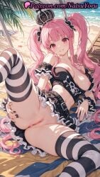 1girls 2025 ai_generated anus bangs bare_shoulders beach belt black_nails black_skirt breasts crop_top crown frilled_skirt frills grabbing_own_ass hi_res highres long_hair looking_at_viewer lying midriff nail_polish natsuyoru navel nipples no_panties one_piece one_piece:_egghead_arc outdoors patreon perona perona_(one_piece) pink_eyes pink_hair presenting pussy skirt smile solo spread_legs striped striped_clothes striped_thighhighs thighhighs thighs twintails uncensored vagina very_long_hair voluptuous voluptuous_female
