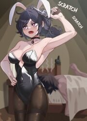 1boy 1girls 2d after_sex alternate_version_available andrew_graves armpits ashley_graves bed bite_mark black_hair breasts brother_and_sister bunny_ears bunny_girl bunnysuit choker cigarette drained exhausted female female_focus gun hickey hickey_marks hickeys_on_neck incest lying_on_bed lying_on_stomach male nico-mo open_mouth pink_eyes ponytail scratching scratching_head siblings stockings straight the_coffin_of_andy_and_leyley