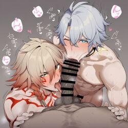 3boys blowjob cum cum_inside gay gay_sex honkai:_star_rail male male_only moan moaning mydei_(honkai:_star_rail) ntr phainon_(honkai:_star_rail)