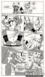 2022 5_toes anthro artist_name backwards_hat balls barefoot brady_van_wilder camden_hex_(kimberco) canid canine canis closed_eyes clothing collin_(kimberco) comic dialogue domestic_cat domestic_dog ear_piercing ear_ring english_text eyebrows feet felid feline felis fox frottage fur genitals group hair hand_on_another's_butt hand_on_another's_cheek hand_on_butt hand_on_cheek hat headgear headwear heart_symbol hi_res humanoid_feet kimberco kiss_on_lips male mammal open_mouth penile penis penises_touching piercing plantigrade procyonid public public_sex raccoon ring_piercing sex soles speech_bubble tail talking_to_another text toes trans_(lore) trans_woman_(lore)