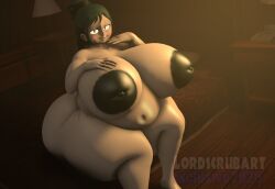 3d 3d_(artwork) anime fat_belly green_hair inko_midoriya light-skinned_female light_skin lordscrubart milf my_hero_academia naked puffy_nipples