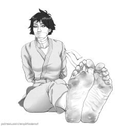 barefoot bondage bound dirty_feet empiricalsmut feet gagged makoto_(street_fighter) martial_arts_uniform soles tape_gag taped_mouth toes