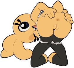 adult_(lore) alpha_channel anthro anus ass bent_over biped bonita_(gaturo) clothed clothing eyelashes female gaturo genitals hi_res holding_butt lagomorph legwear leporid looking_at_viewer looking_back mammal one_eye_closed open_mouth panties panties_down partially_clothed pupils rabbit smile solo thick_thighs thigh_highs underwear underwear_down vulva wink