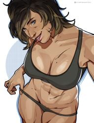 1girls big_breasts clothes_pull halo_(game) halo_(series) heterochromia muscular muscular_female nymphennoten panties_pull scar teasing thick_thighs thighs tongue tongue_out