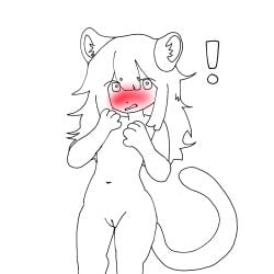 ! anthro blush blush colorless cub embarrassed embarrassed_female embarrassed_nude_female female female_cub guronyan haruki_(guronyan) uncolored young young_female