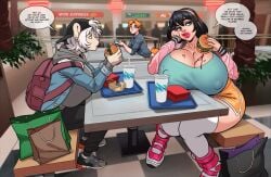 2boys ass big_ass big_breasts big_lips bimbo bimbo_body bimbo_femboy bimbo_lips bimboy boosterpang breasts busty busty_boy cleavage dd_(dsan) duo eating fat_ass fully_clothed huge_ass huge_breasts huge_lips jamie_(boosterpang) male male_focus male_only massive_ass massive_breasts round_ass shorts thick_ass thick_lips