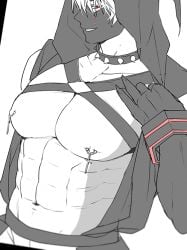 13_thirteen 1boy bara bara_tiddies bara_tits barazoku big_pecs big_thighs bitch_bara compass_(game) curvy curvy_figure femboy gay hekigo male mask masked_male muscular muscular_male nipples pecs pectorals pierced_nipples puffy_nipples seductive seductive_smile sketch smile tagme twink twunk white_hair white_skin yaoi