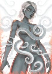 1girls big_breasts blue_skin breasts female female_only from_behind laxasia_the_complete lies_of_p nude solo tagme_(artist) white_hair