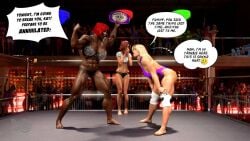 2024 3d 3d_(artwork) 3females 3girls abs african african_annihilator african_female arena artist_logo artist_name artist_signature bare_arms bare_legs bare_skin bare_thighs barefeet barefoot barricade bending_forward bending_over black_thong black_thong_bikini black_thong_panties blonde_female blonde_hair blonde_hair_female catfight championship_belt character_name crowd crowd_watching daz3d daz_studio emoji emoji_(race) english english_text facepaint female female_abs hourglass_figure hourglass_figured_female kat_hart kneepads looking_at_another looking_at_each_other mentioned_character muscular muscular_arms muscular_ass muscular_female muscular_legs muscular_thighs original original_characters purple_one-piece_swimsuit purple_swimwear red_hair red_hair_female referee speech_bubble speech_bubbles spotlight spotlights thick_thighs thigh_gap thigh_highs thighhighs thighs title_belt underboob watermark weird-grafx wrestling wrestling_belt wrestling_match wrestling_outfit wrestling_ring wrestlingryona