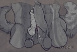 2024 animal_genitalia anthro anthro_on_anthro artist_name balls bodily_fluids dated duo erection excessive_genital_fluids excessive_precum frottage genital_fluids genitals humanoid_genitalia humanoid_penis hybrid_genitalia hybrid_penis knot knotted_humanoid_penis knotted_penis male male/male monochrome murdock_(rayliicious) muscular muscular_anthro muscular_male nude penile penis penises_touching precum rayliicious saggy_balls sex sheath simple_background text