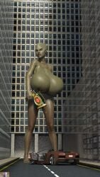 1girls 3d alien alien_girl big_breasts breasts female giantess green_skin huge_breasts macro ran-beast solo