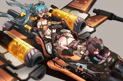 2girls all_fours aqua_hair ass blue_eyes bondage bound brown_hair dildo female femsub gagged hatsune_miku kvpk5428 multiple_girls navel needle restrained sex_machine space_craft star_wars stationary_restraints stomach twintails vocaloid x-wing