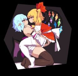 1futa 1girl1futa bat_wings bikini_top blonde_hair blue_hair blush blushing bow female flandre_scarlet futa_on_female futa_with_female futanari happy_sex holding_legs incest intersex kissing kissing_while_penetrated long long_ears long_fingernails red_eyes remilia_scarlet saliva_string saliva_trail sex sisters takorin thighhighs thighs touhou unusual_wings vaginal_penetration vampire vampire_girl wrapped_around_another