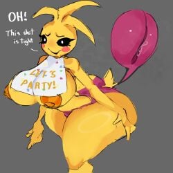 ass clothed exposed_nipples five_nights_at_freddy's nervous nervous_smile orange_areola orange_nipples pussy pussy_juice_drip pussy_lips qwpeowqpe sketchy thick_ass thick_legs thick_thighs toy_chica_(fnaf) wet_clothing yellow_body
