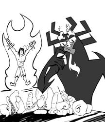 aku alarnia bondage demon dildo human male_only monochrome rough_sketch samurai_jack samurai_jack_(character)