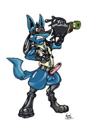 3_fingers 3_toes agent_(artist) anthro balls black_fur blue_fur boots canine clothing drone footwear fur gas_mask goo_transformation harness lucario male male_only mammal mask mind_control nintendo orgasm penis pokemon pokemon_(species) red_penis reyn_the_lucario rubber shiny solo standing story story_in_description straps teeth toes transformation video_games zipper