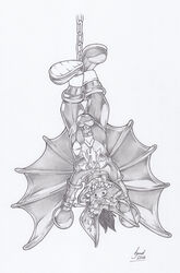 2016 aero_(character) aero_the_acro-bat aero_the_acro-bat_(series) agent_(artist) ankle_cuffs anthro balls bat bodysuit bondage boots bound chains clothing cum footwear gimp male male_only mammal membranous_wings monochrome penis shackles simple_background solo testicles text tight_clothing traditional_media_(artwork) video_games white_background wings zipper zipper_mouth