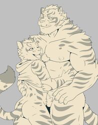 2018 abs anthro ass closed_eyes feline fur leopard_cat lin_hu male mammal monochrome muscular muscular_male nekojishi nude pubes shu-chi simple_background standing tiger yaoi