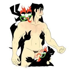 aku anal balls demon erection gay human licking male_only nipple_pinch penis pubes samurai_jack samurai_jack_(character) selfcest something-abby threesome