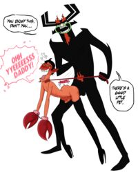 aku anal balls crossover demon english_text erection gay goatee him leash male male_only penis pincers powerpuff_girls red_skin samurai_jack teacupballerina text yaoi