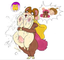 acorn blush breasts cape clothing cum cum_on_breasts cumshot dickgirl duo ejaculation female futa_on_female hamster intersex intersex/female mammal orgasm penelope_(hamtaro) penis rodent roy_mccloud sex simple_background surprise