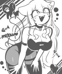 1girls bent_over big_breasts boob_window cat_bra collar friday_night_funkin heart leotard long_hair monochrome sarvente_(dokki.doodlez) sketch solo tagme thick_thighs thighhighs yume0534