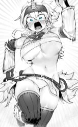 blush bouncing_breasts breasts female going_commando loincloth loincloth_lift niwarhythm no_panties running