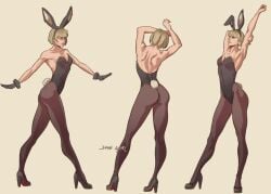 1girls armpits arms_above_head arms_up ashley_graham ass back back_muscles back_view belly_button belly_button_visible_through_clothing blonde_hair breasts bunny_costume bunny_ears bunny_girl bunny_tail bunnysuit capcom corset female female_focus female_only gloves heels high_heels hip_bones hip_dips hip_vent hips multiple_poses muscular muscular_female navel navel_visible_through_clothes pantyhose resident_evil resident_evil_4 resident_evil_4_remake shaved_armpit short_hair shoulder_blades shoulders small_breasts solo solo_female solo_focus stretching